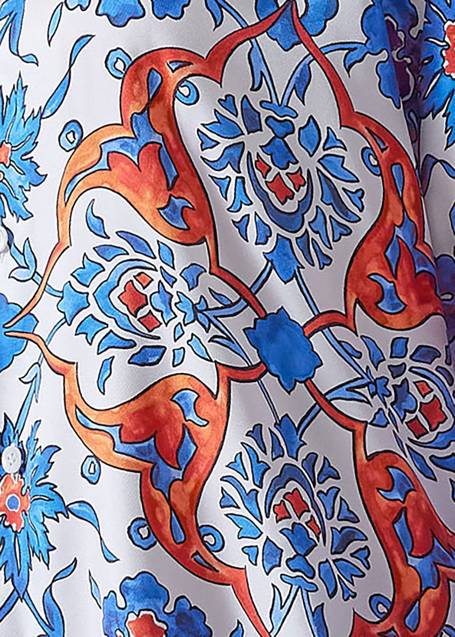 silk wide shirt with collar - very long with slits