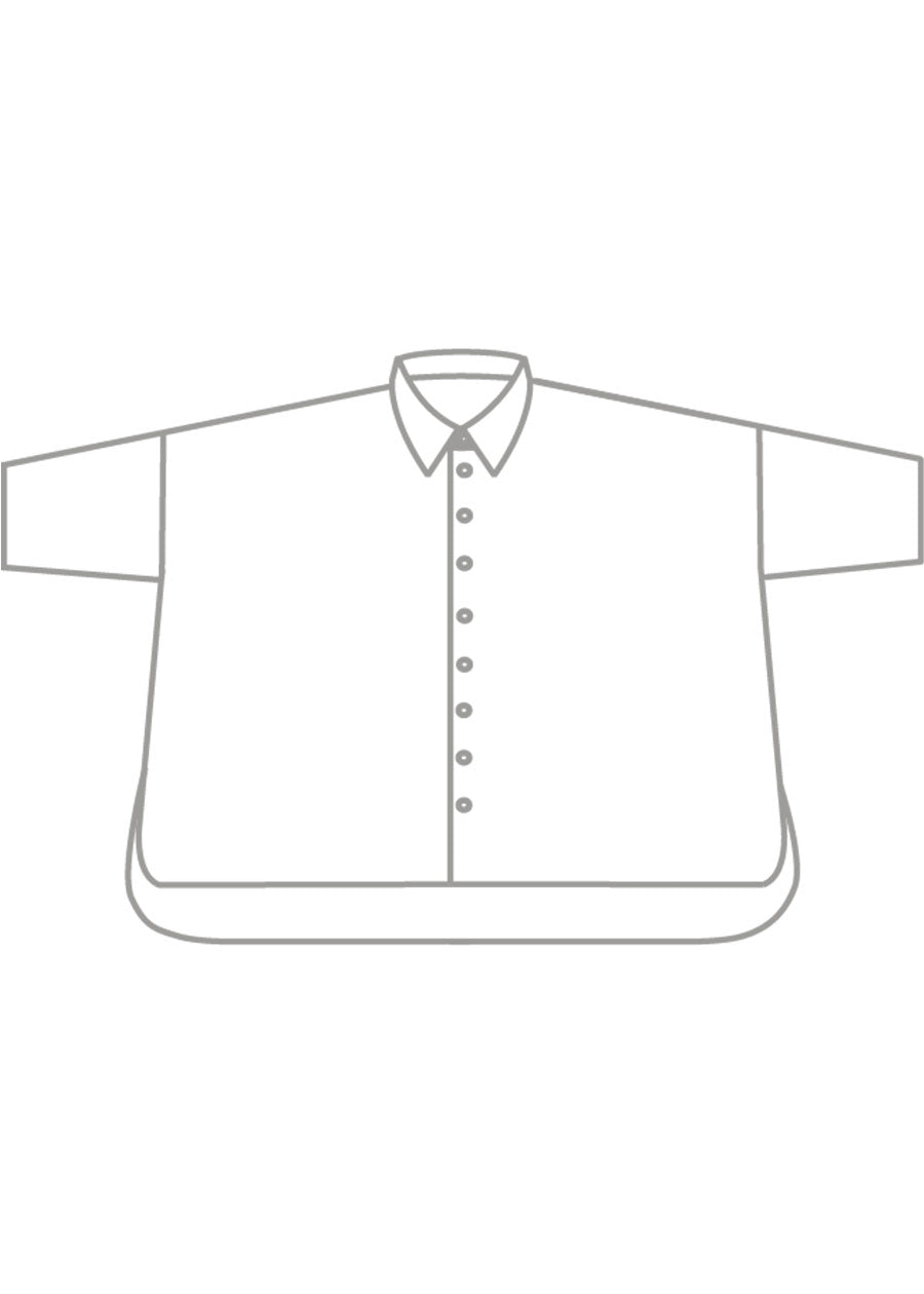 silk sloped shoulder wide a-line short sleeve shirt with collar - mid