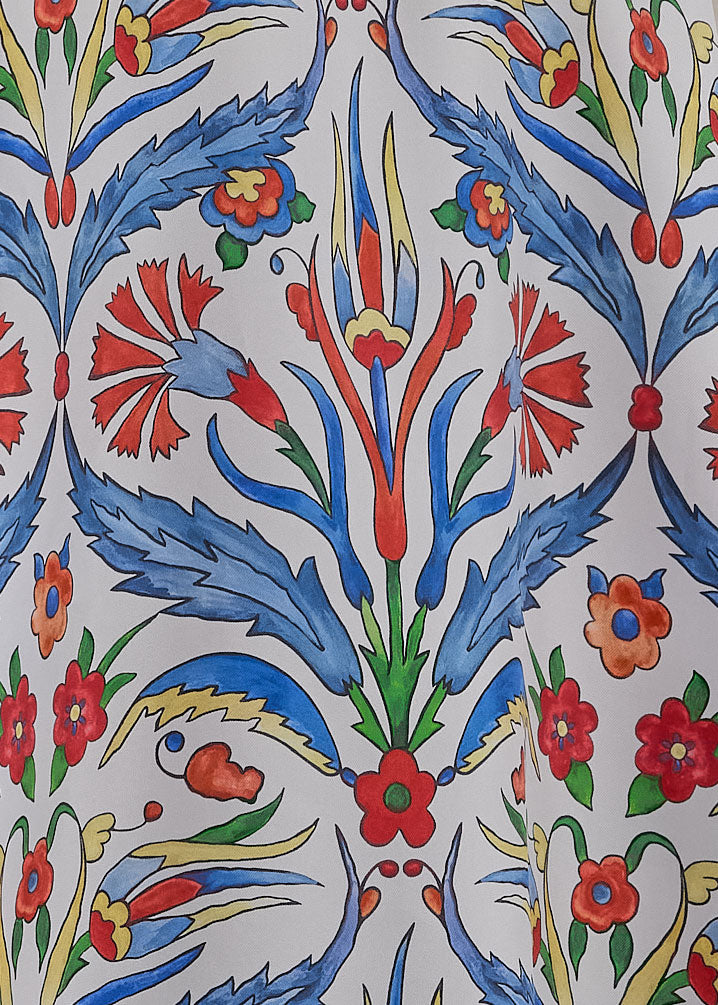 silk sloped shoulder wide a-line short sleeve shirt with collar - mid