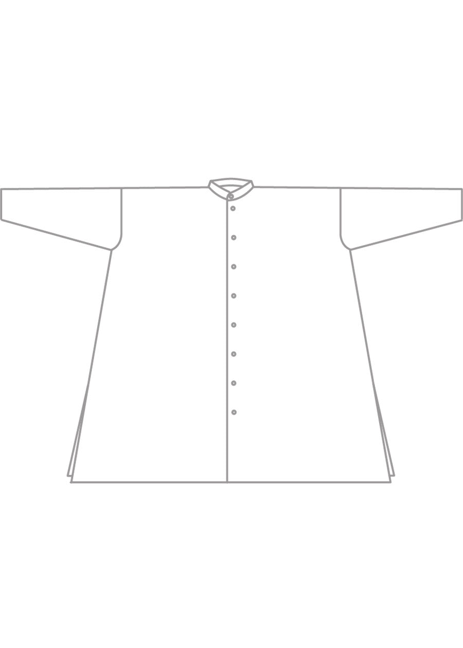 silk wide a-line collarless shirt - very long with slits