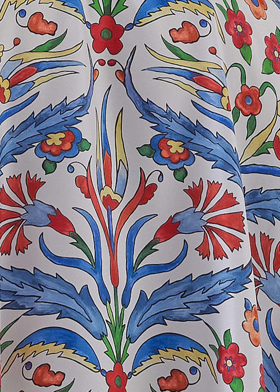 silk wide a-line collarless shirt - very long with slits