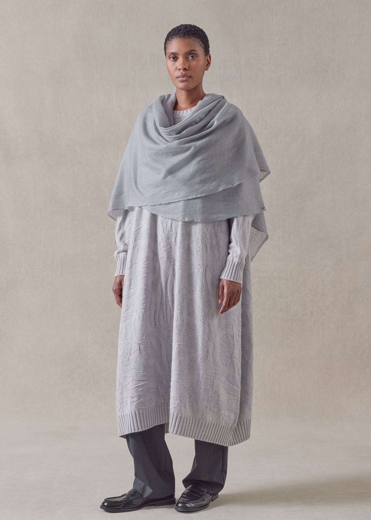 cashmere wide a-line round neck dress