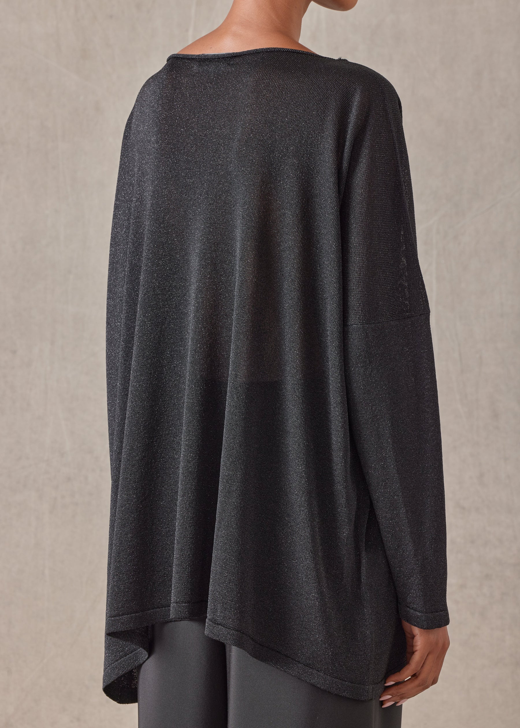 metallicised mix slim sleeve slash neck knitted sweater - mid plus
