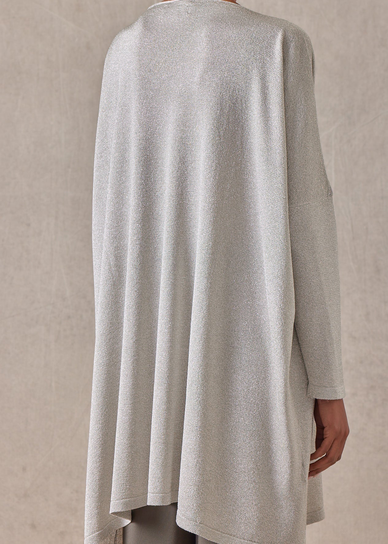 metallicised mix slim sleeve slash neck kaftan knitted sweater - long plus