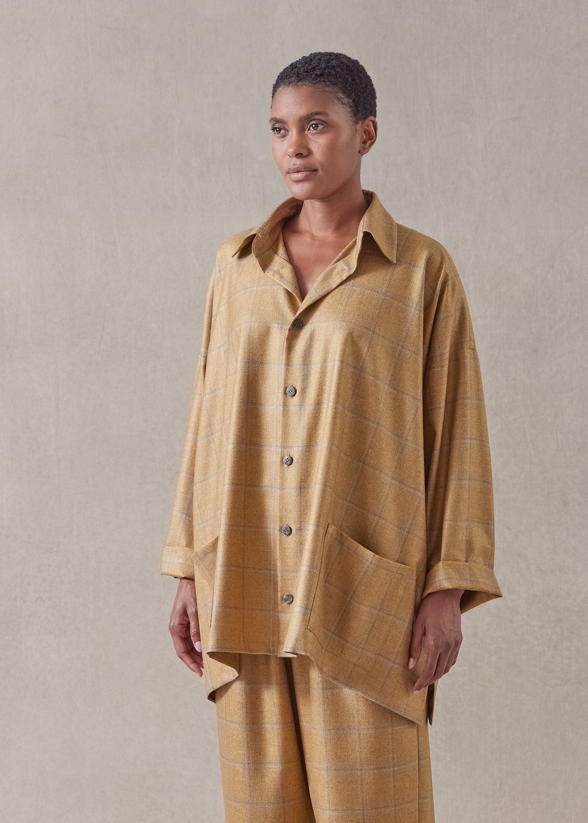silk cashmere wide a-line shirt jacket with collar - long