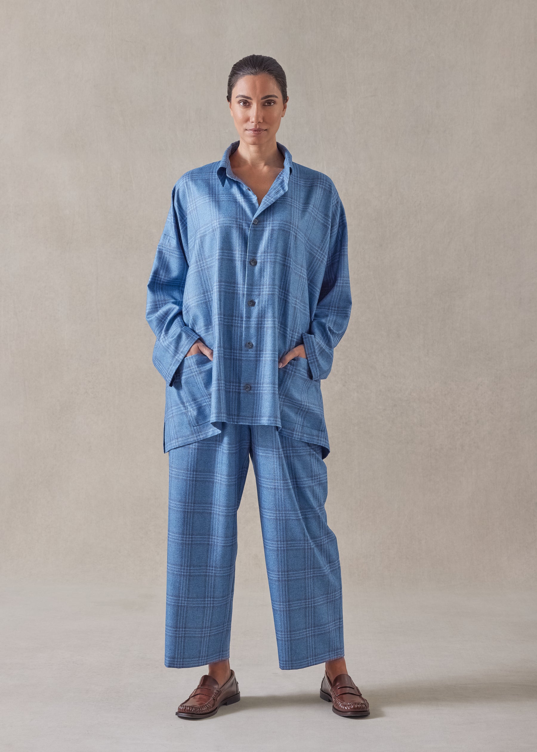 silk cashmere wide a-line shirt jacket with collar - long