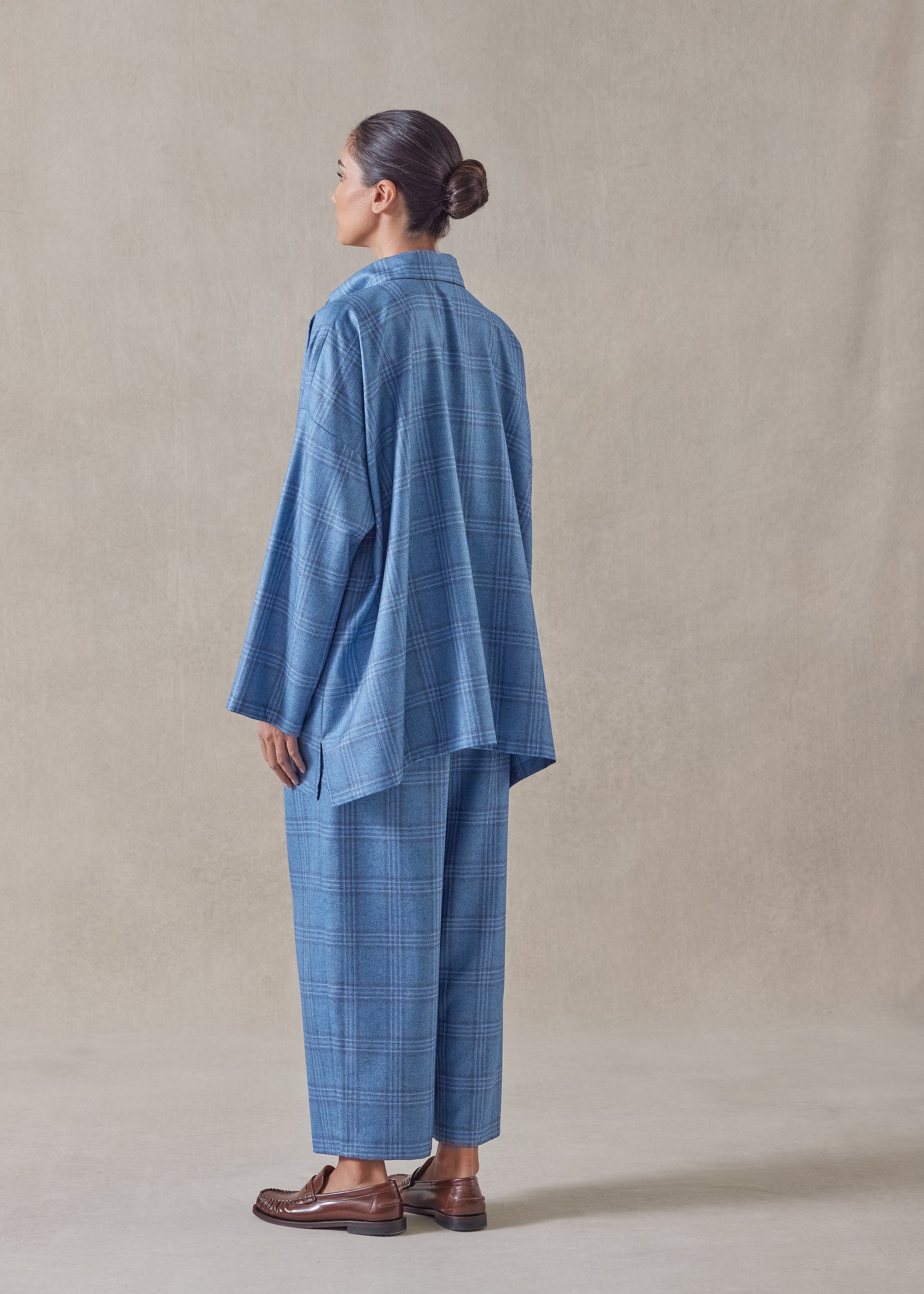 silk cashmere wide a-line shirt jacket with collar - long