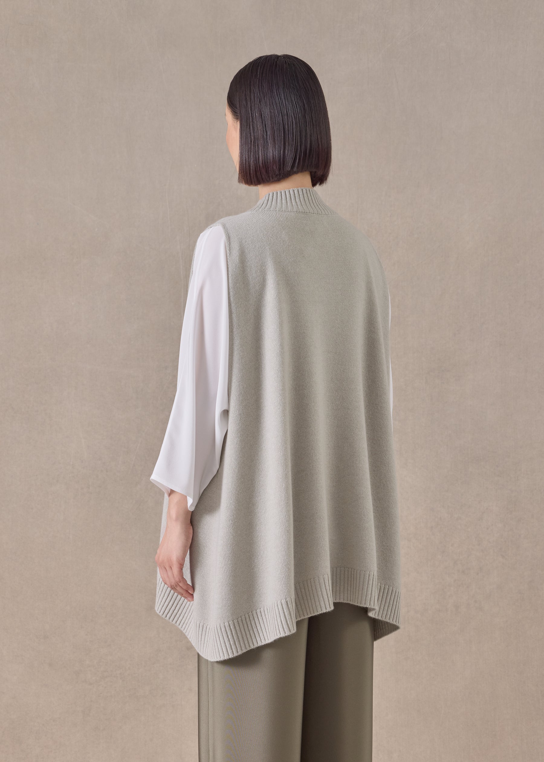 cashmere a-line sleeveless cross over v-neck - long