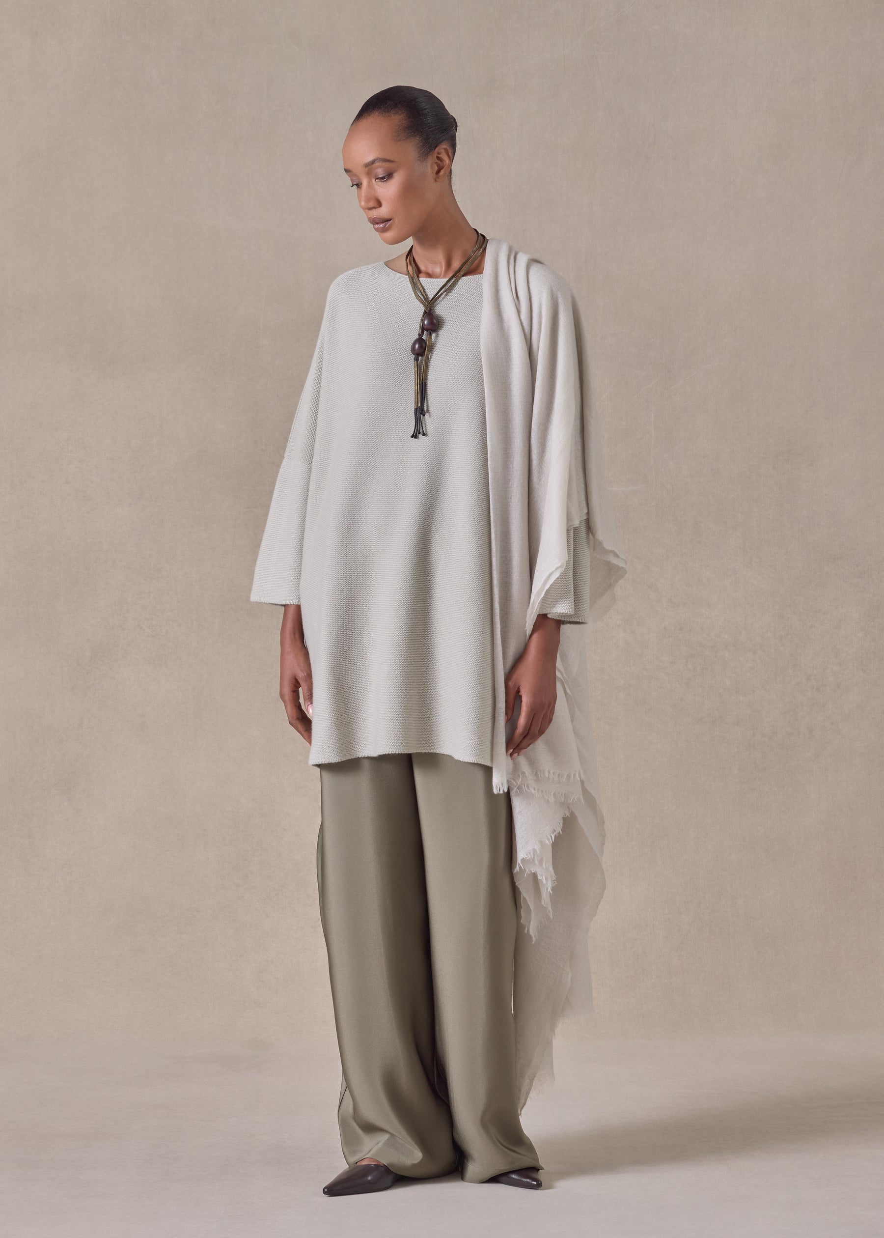 cashmere slash neck 3/4 sleeve sweater - long plus with slits