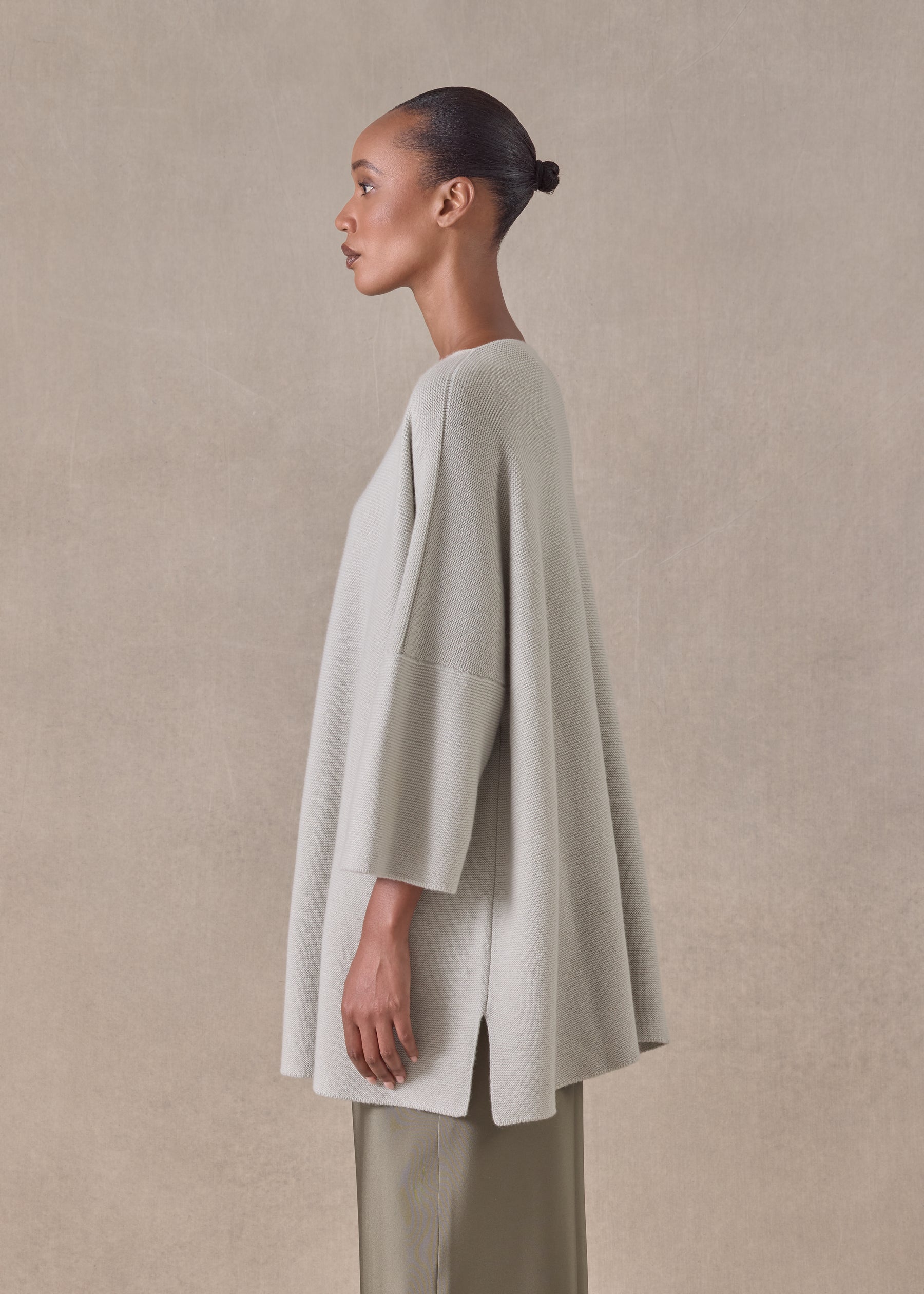 cashmere slash neck 3/4 sleeve sweater - long plus with slits