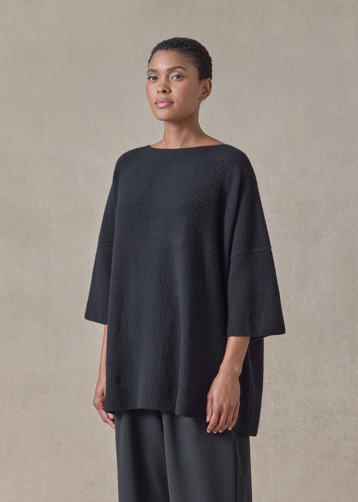cashmere square 3/4 sleeve top - long