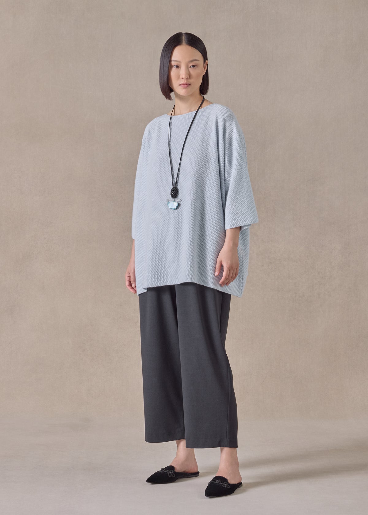 cashmere square 3/4 sleeve top - long