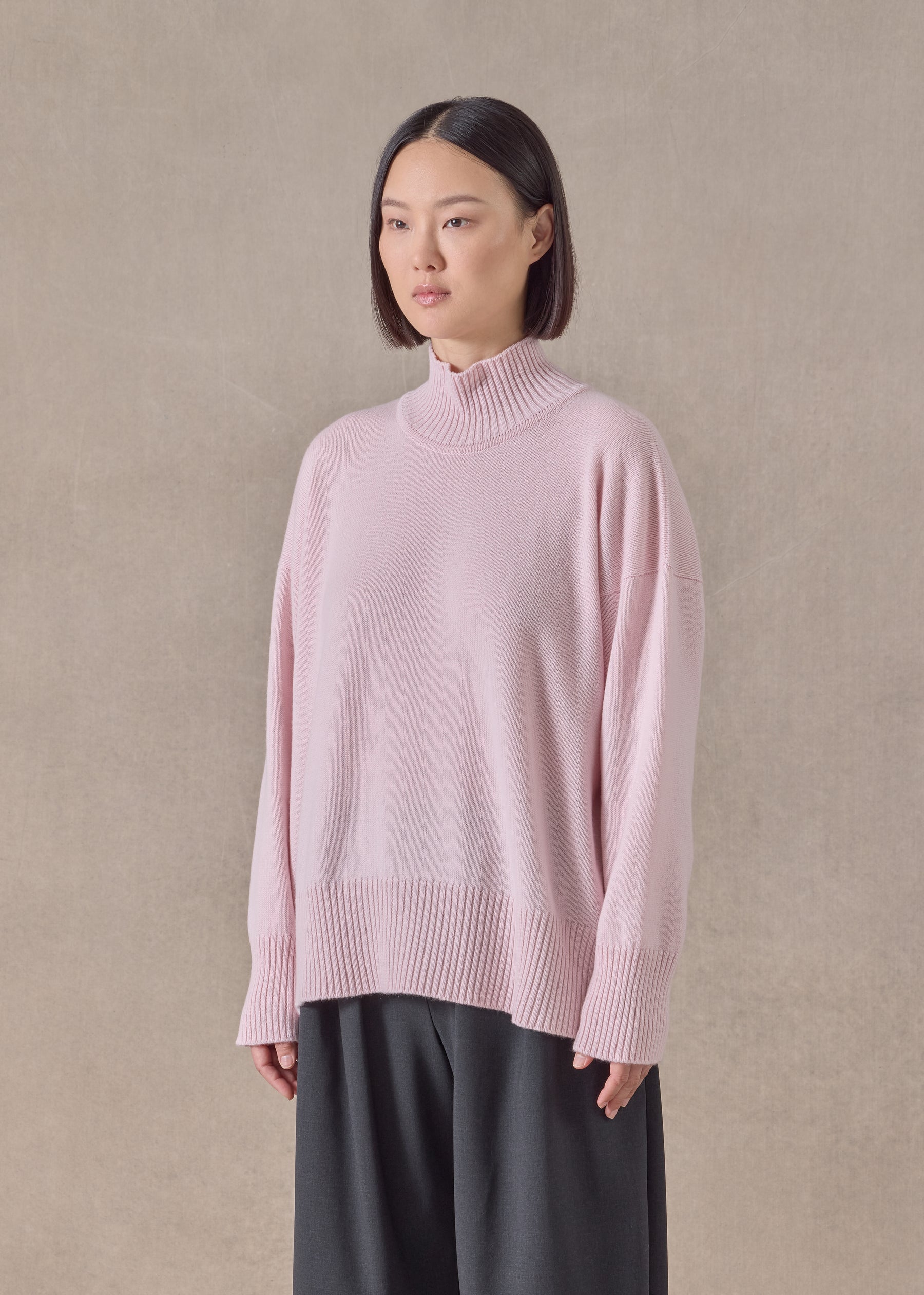 cashmere small long sleeve high neck sweater - mid