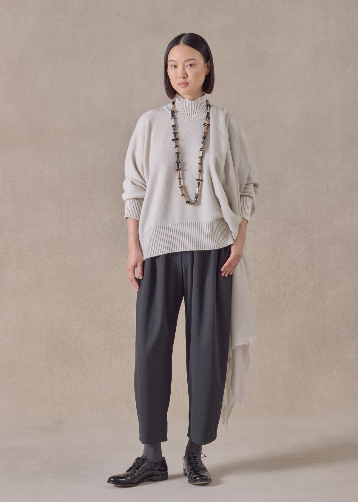 cashmere small long sleeve high neck sweater - mid