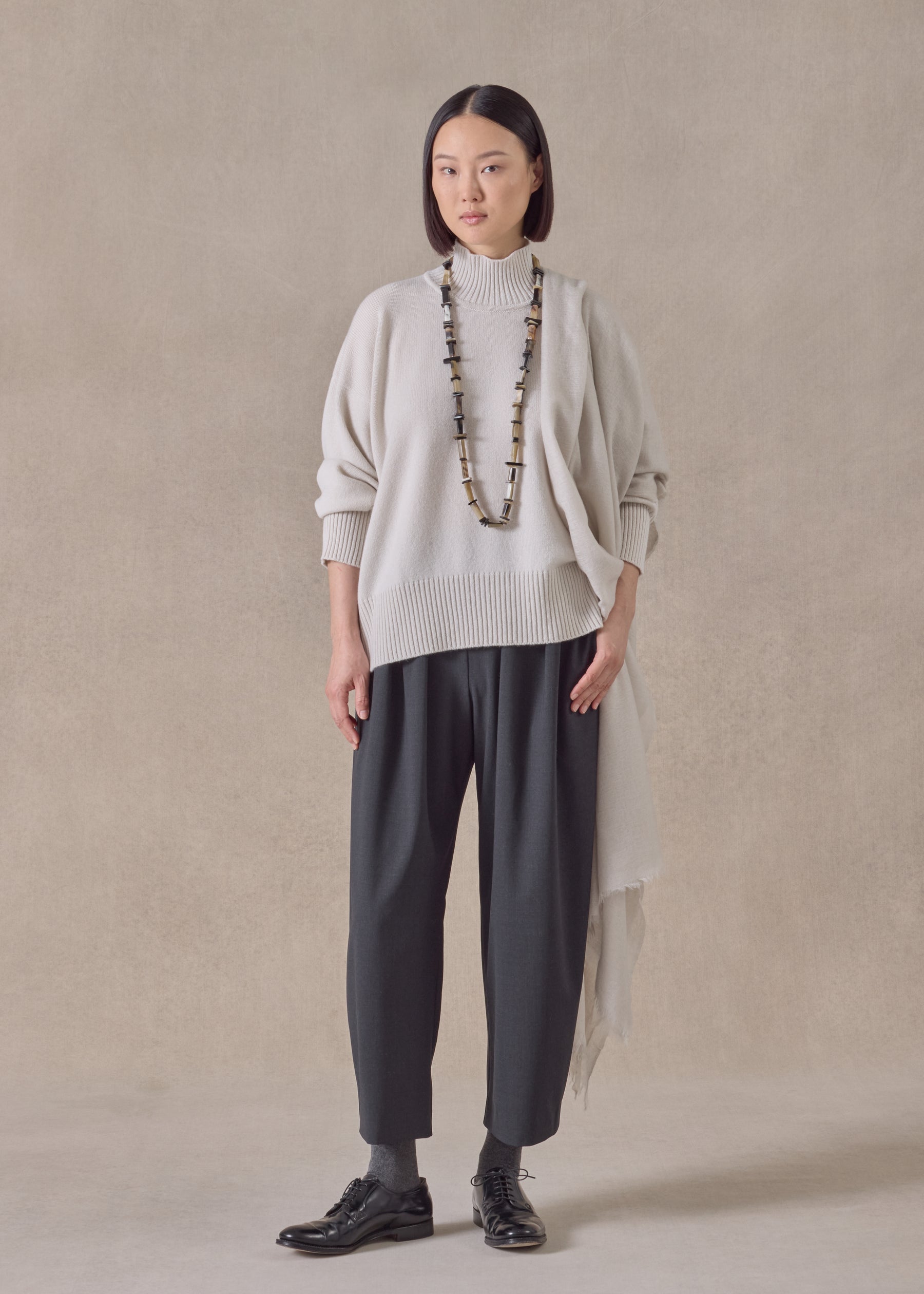 cashmere small long sleeve high neck sweater - mid