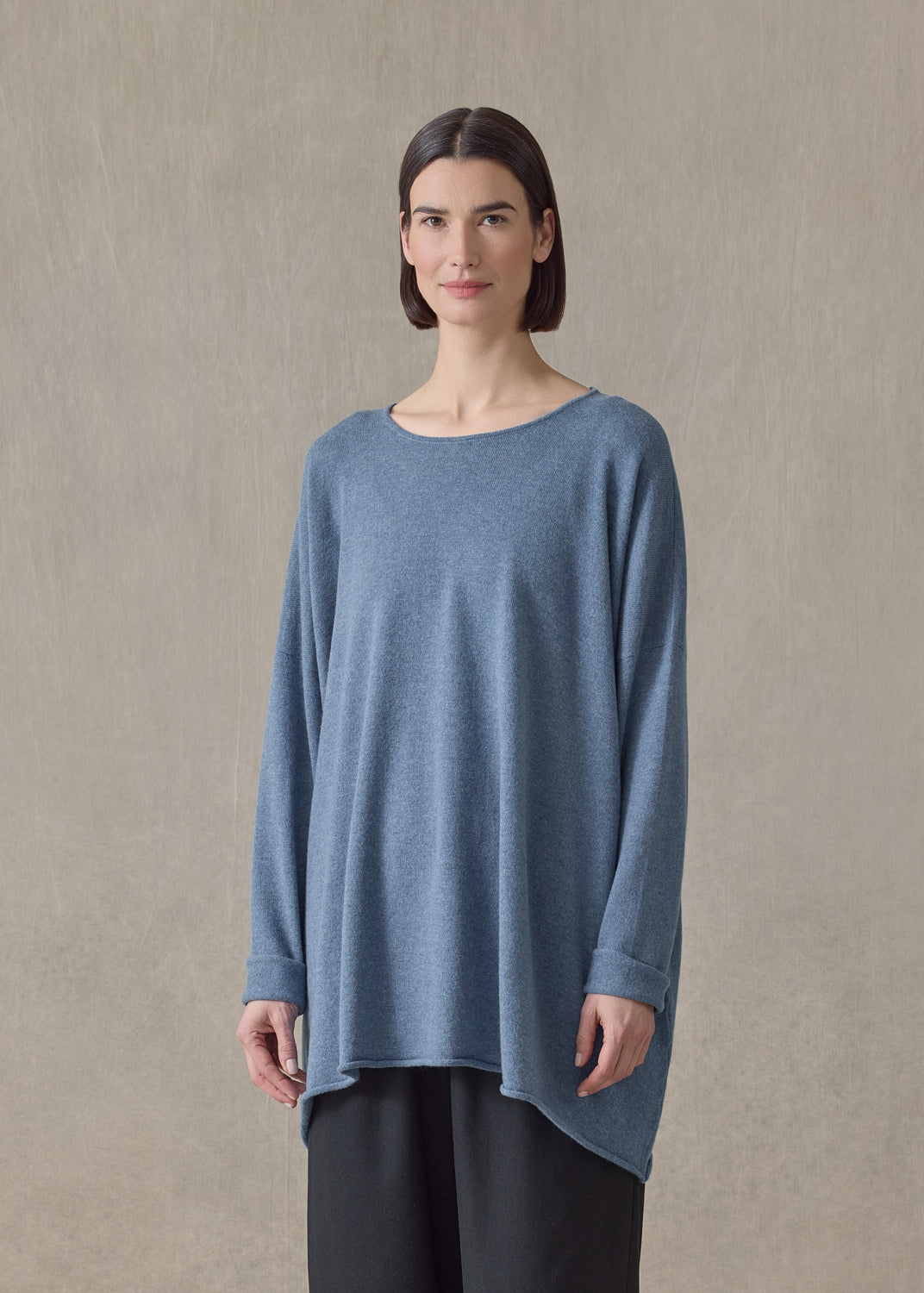 cashmere a-line bateau neck sweater - long (denim)