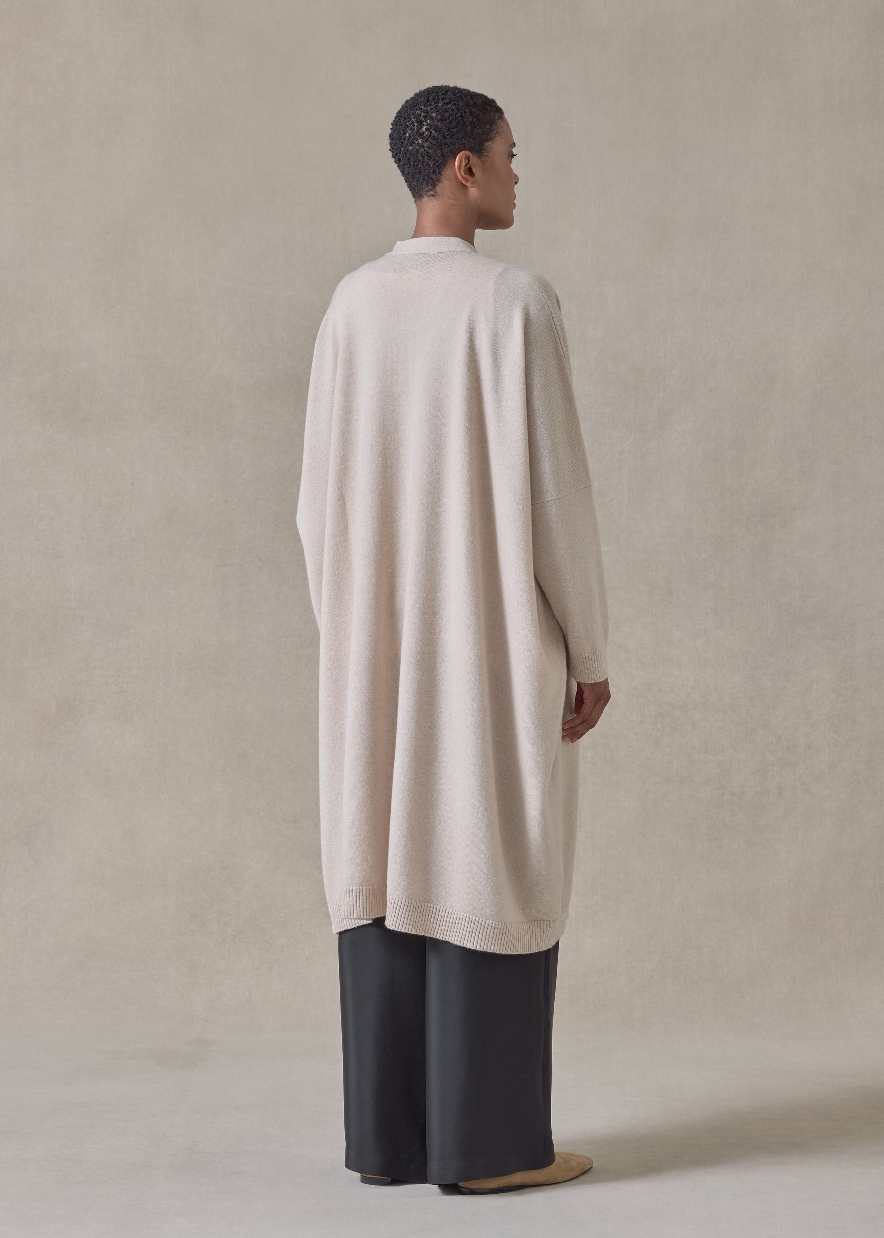 cashmere wide v neck cardigan - 3/4 length