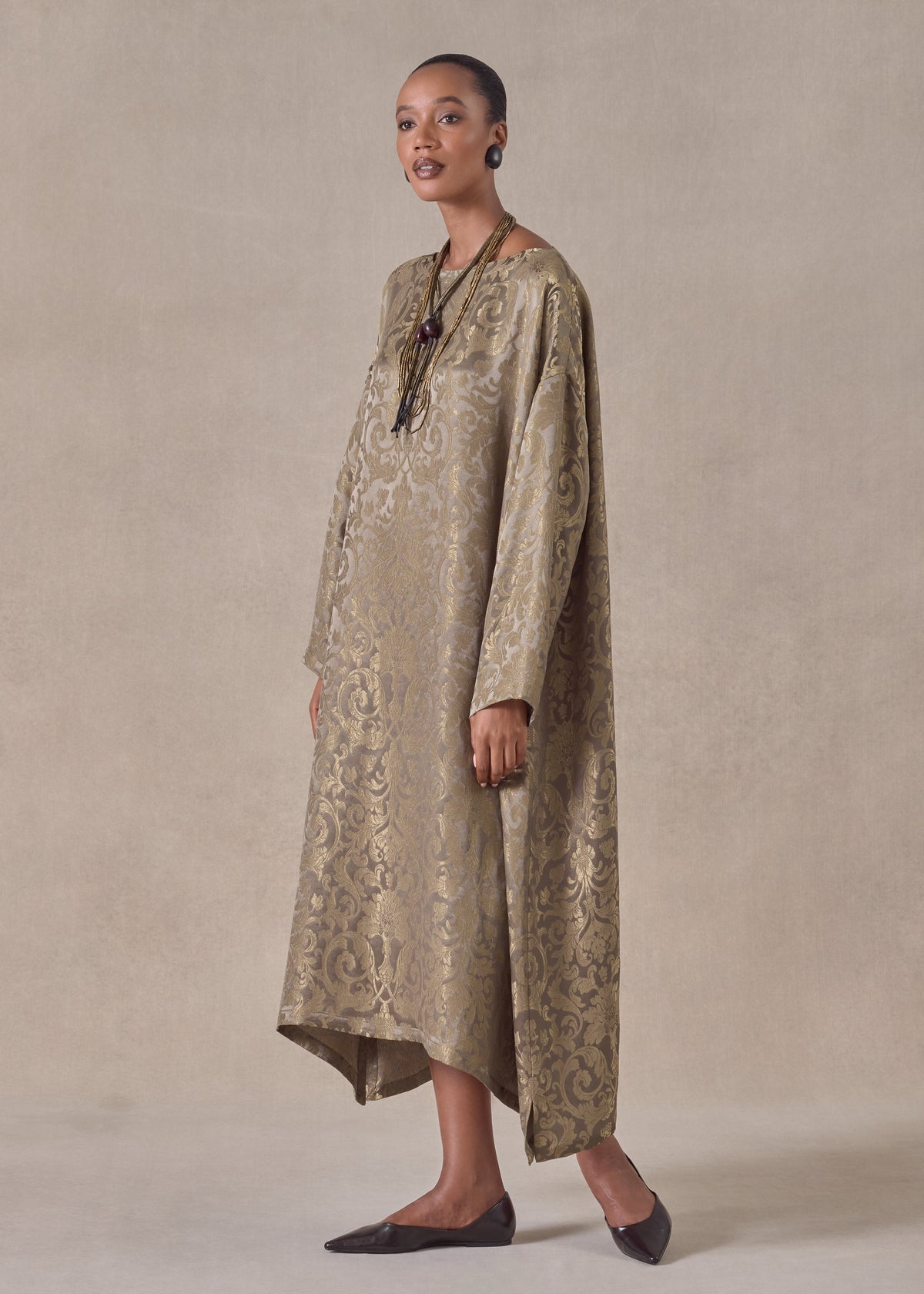 silk mix wide a-line scoop neck dress (olivedark)