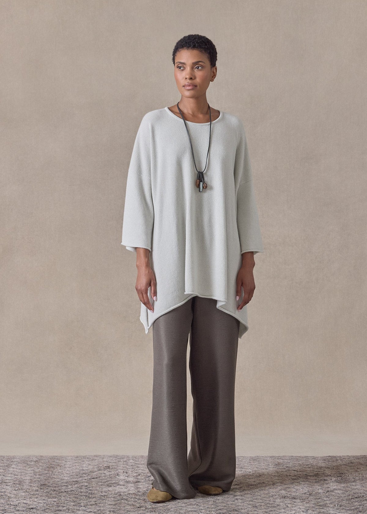 cashmere bateau neck dps 3/4 sleeve sweater - mid plus (ashgrey)