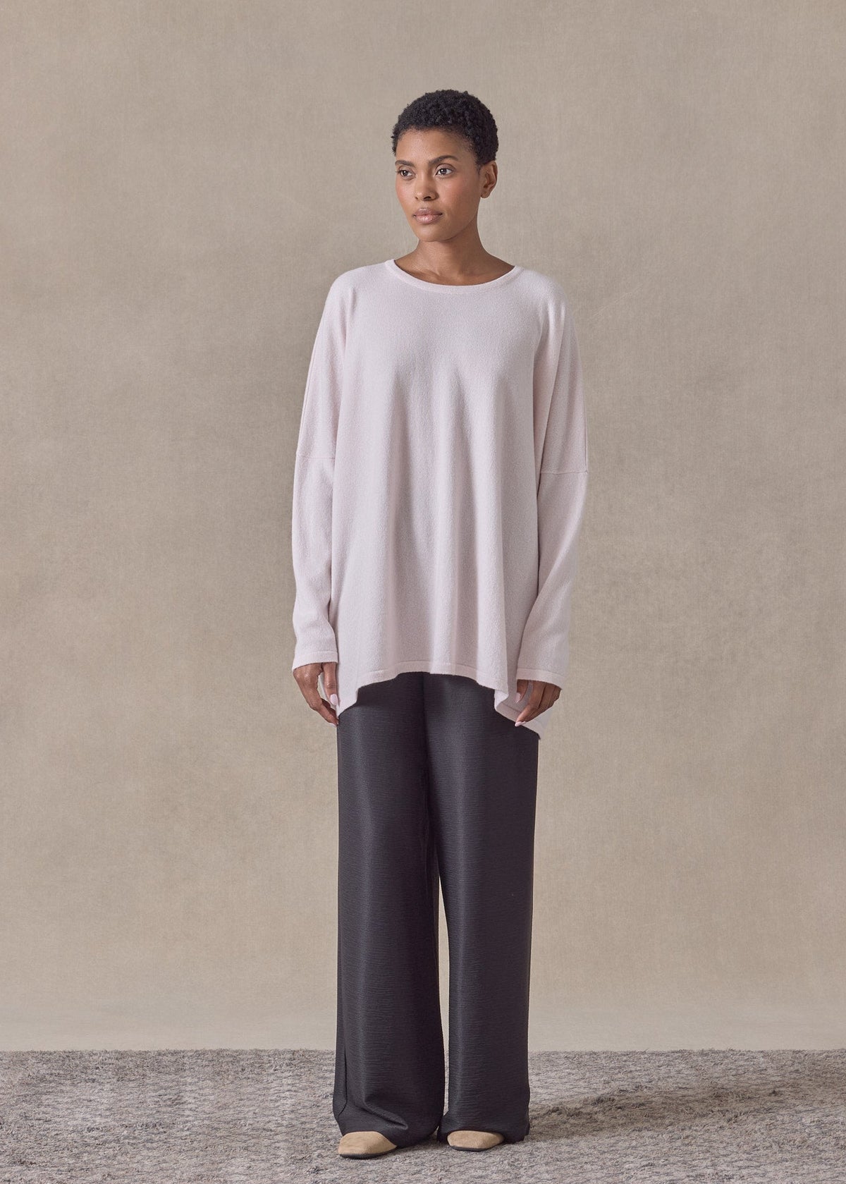 cashmere slim sleeve round neck - long (palepink)