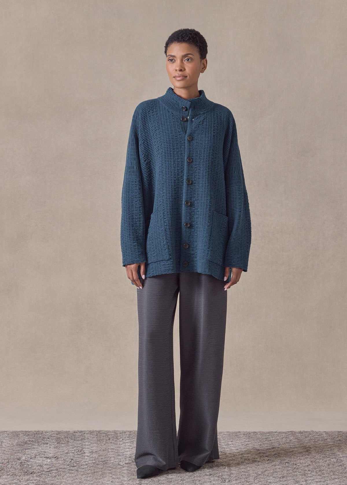 ripple cashmere high neck button cardigan - long (fairisle)