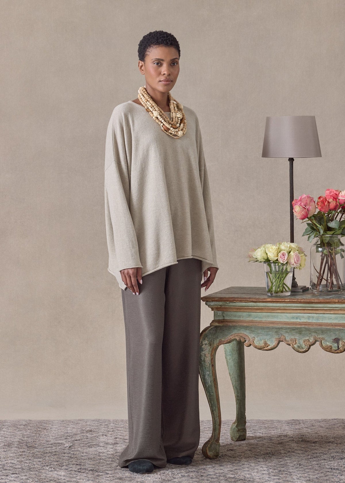 cashmere a-line bateau neck sweater - mid plus (gypsum)