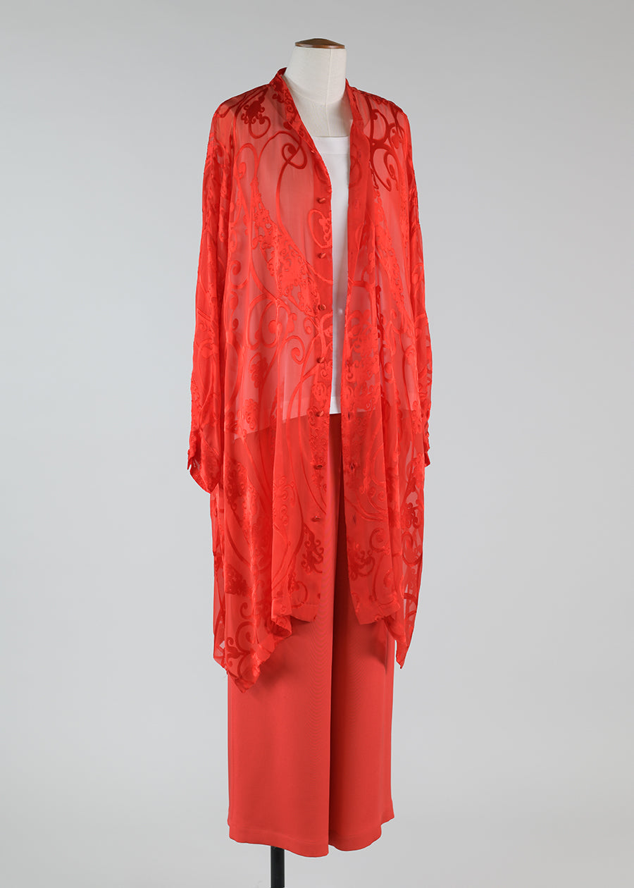 silk mix wide collarlarless shirt - very long with slits