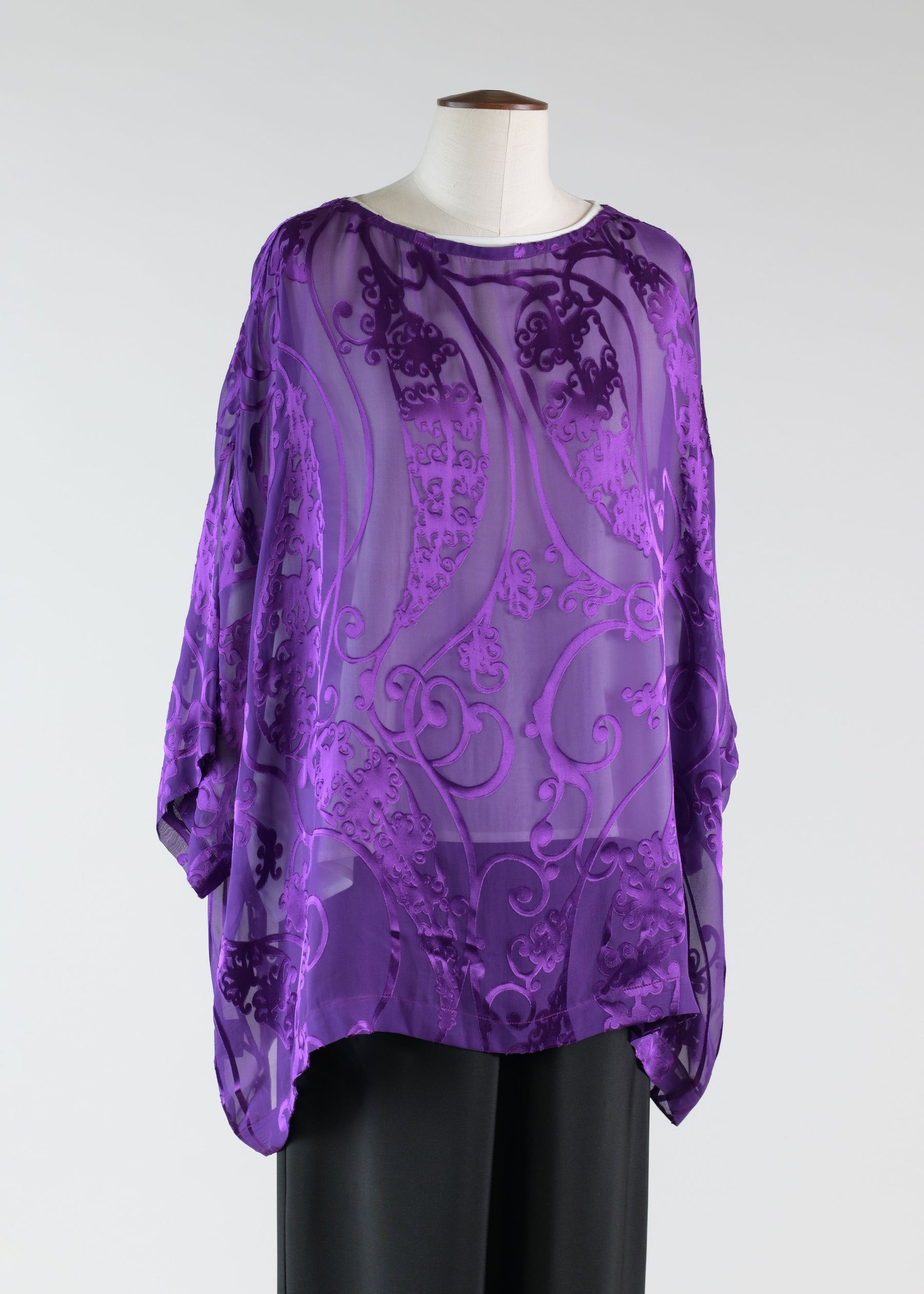silk mix 3/4 sleeve bateau neck tunic - long