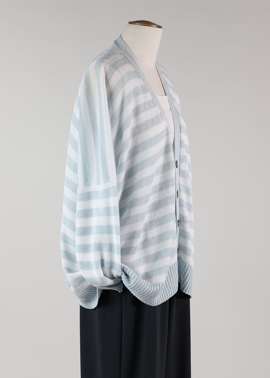 linen 3/4 width v neck cardigan with buttons - mid