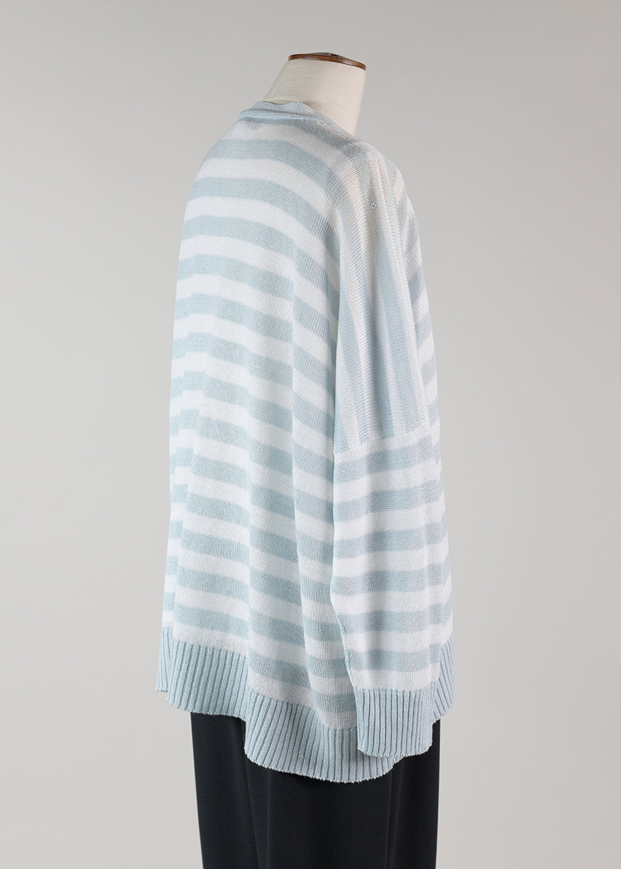 linen 3/4 width v neck cardigan with buttons - mid