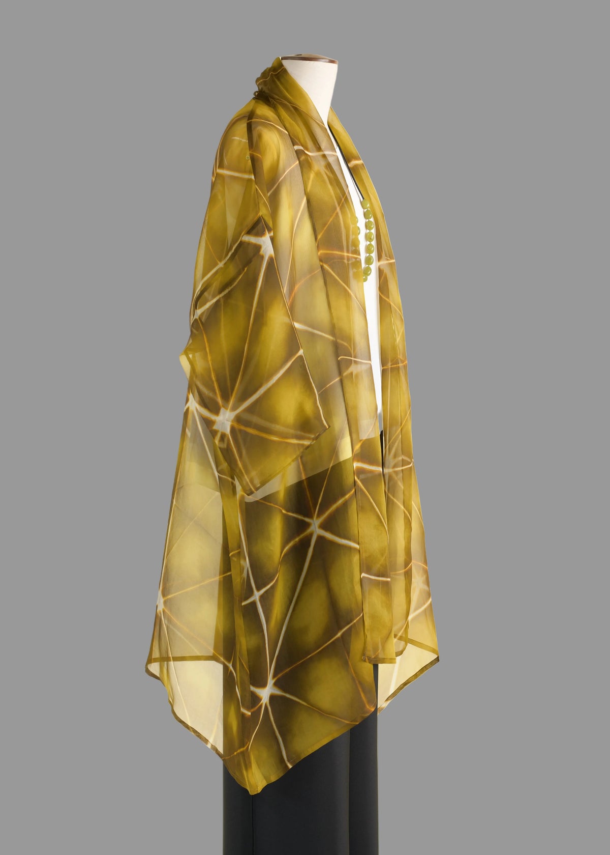 hand-made shibori silk 3/4 sleeve wide a-line scrunch shawl collar jacket - very long