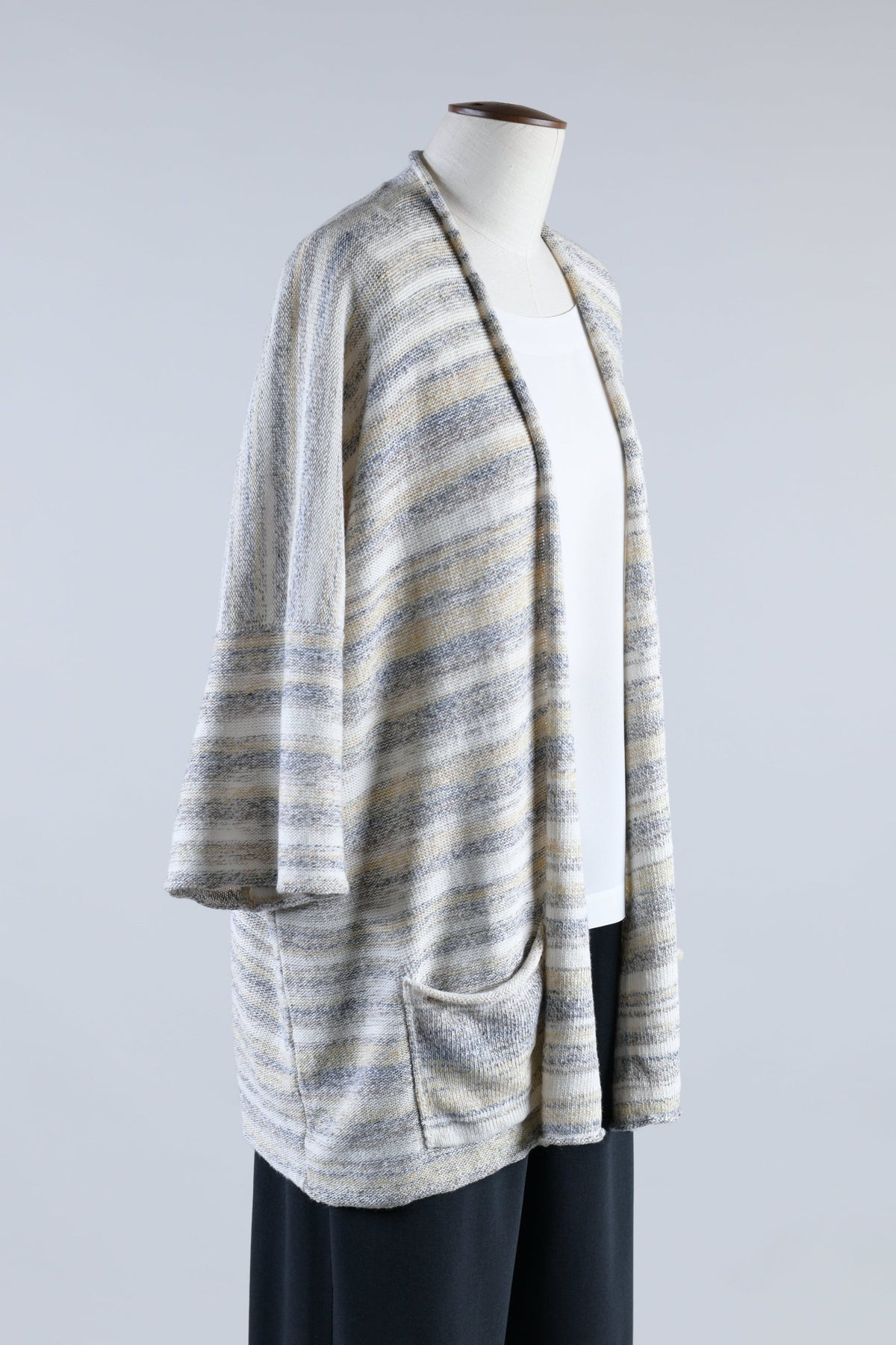 linen silk 3/4 sleeve rolling front cardigan - long (goldmix)