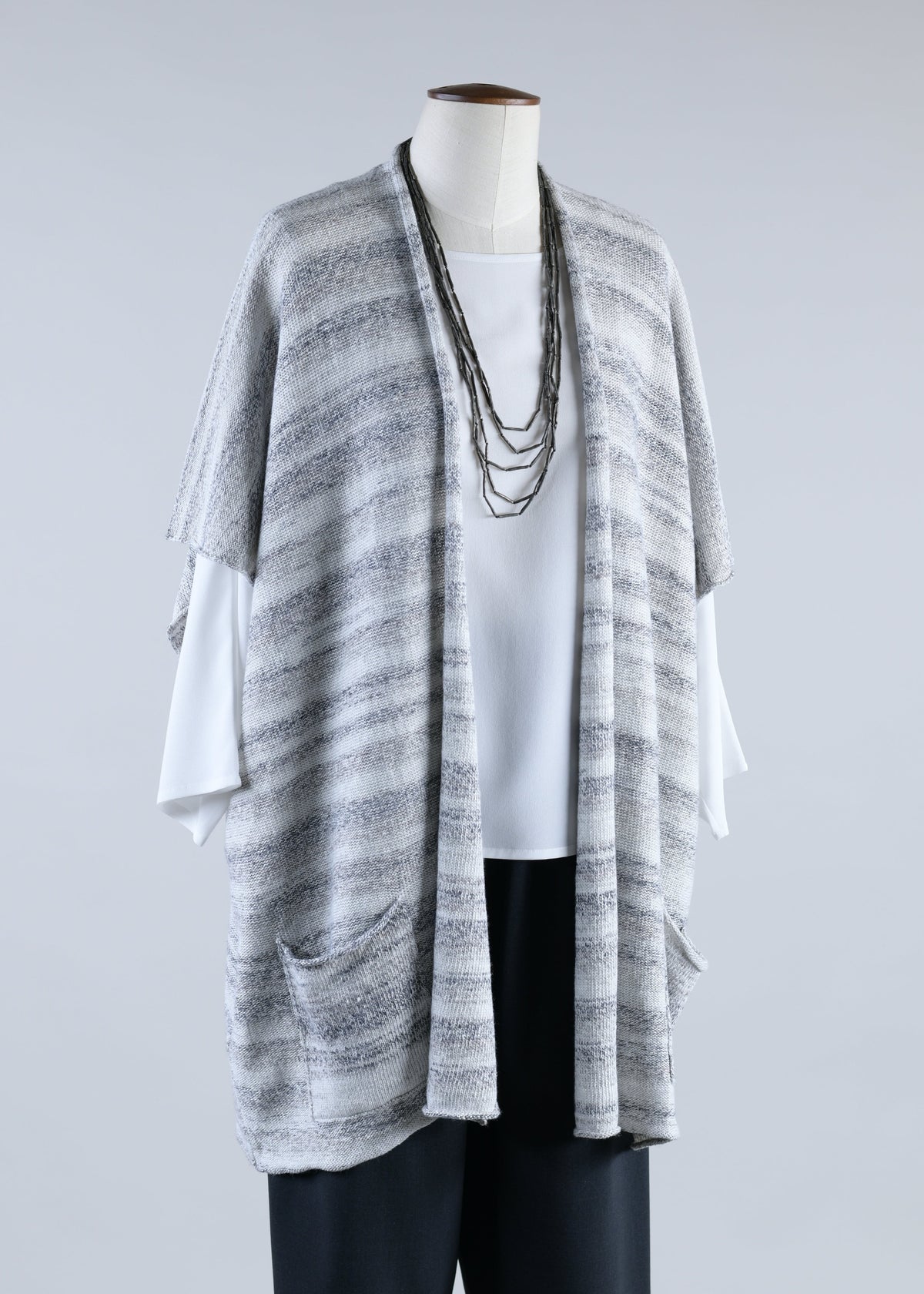 linen silk rolling front tabard - long plus (greymix)