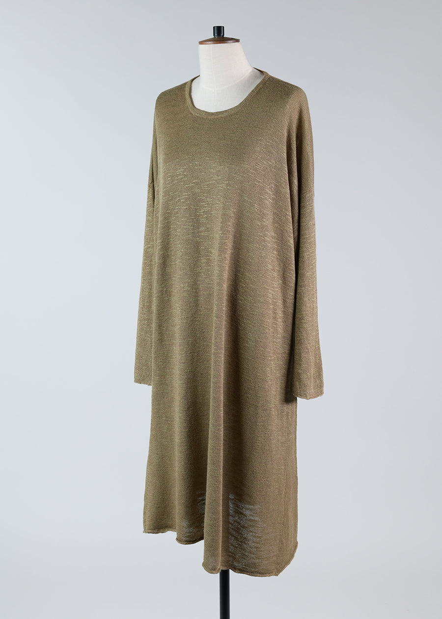 linen a-line bateau neck dress - 3/4 length