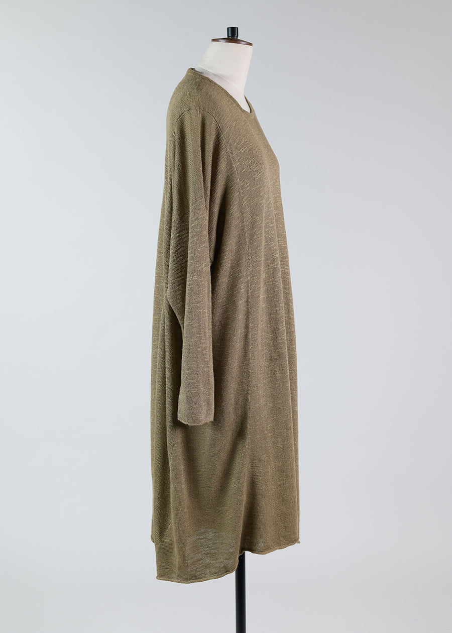 linen a-line bateau neck dress - 3/4 length