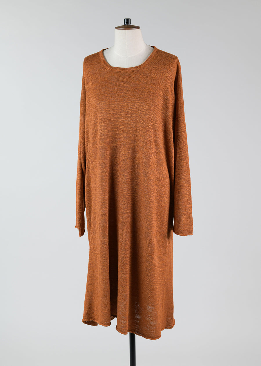 linen a-line bateau neck dress - 3/4 length