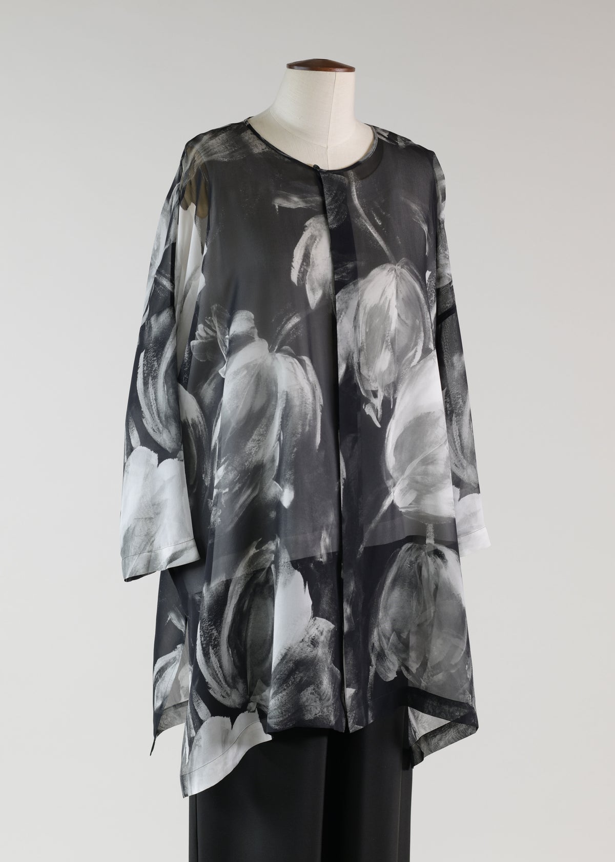 silk bound neck shirt - very long with slits