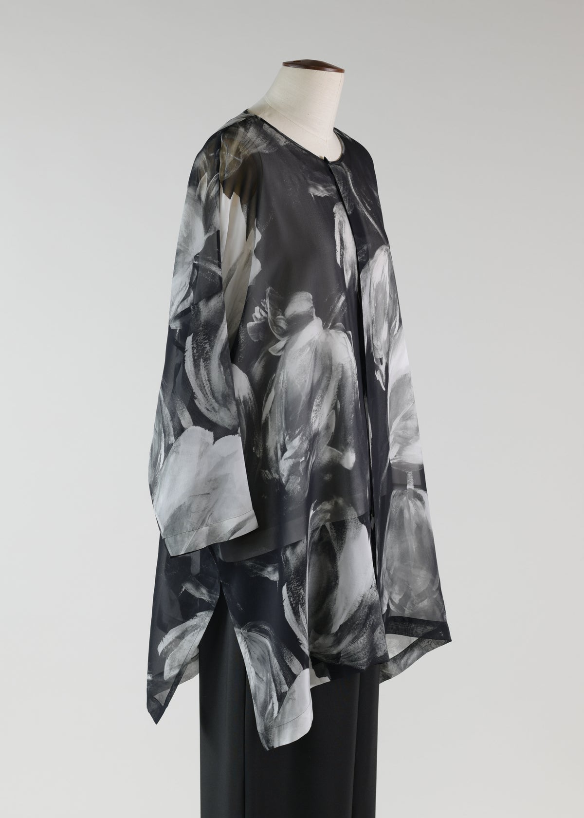 silk bound neck shirt - very long with slits