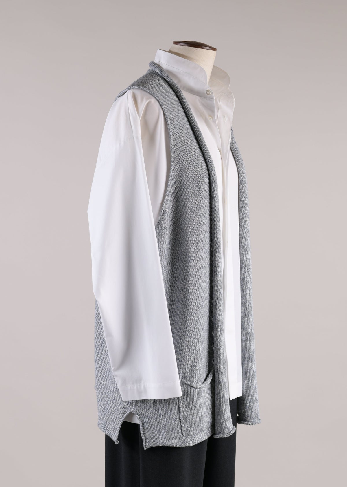 linen mix rolling front waistcoat - long (pearlmix)