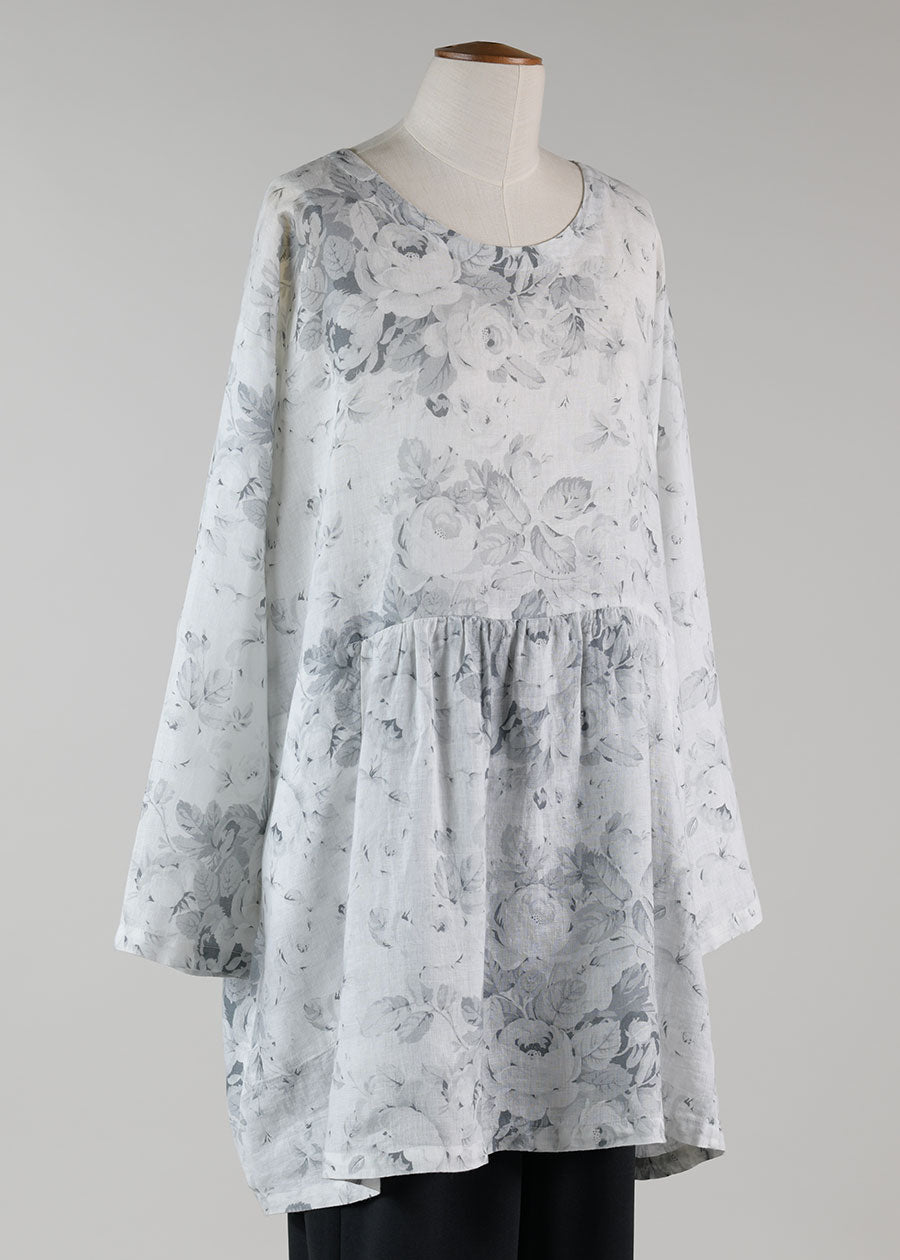 linen a-line round neck tunic with pleated panels - long plus