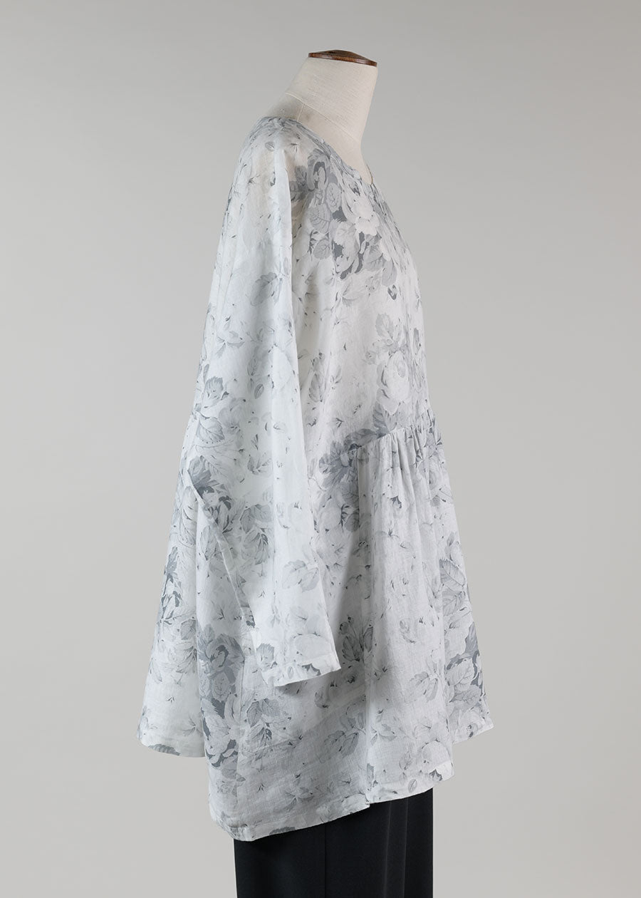 linen a-line round neck tunic with pleated panels - long plus