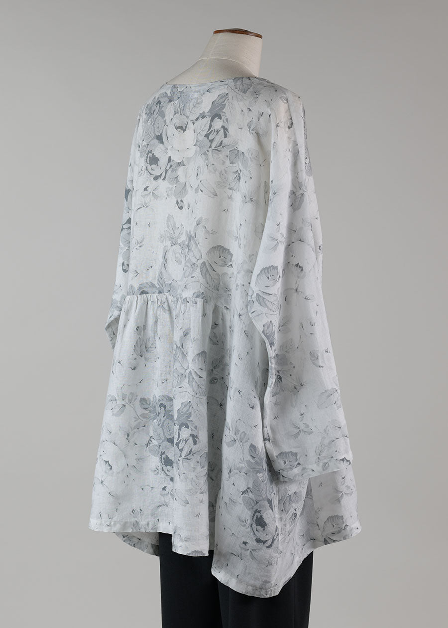 linen a-line round neck tunic with pleated panels - long plus