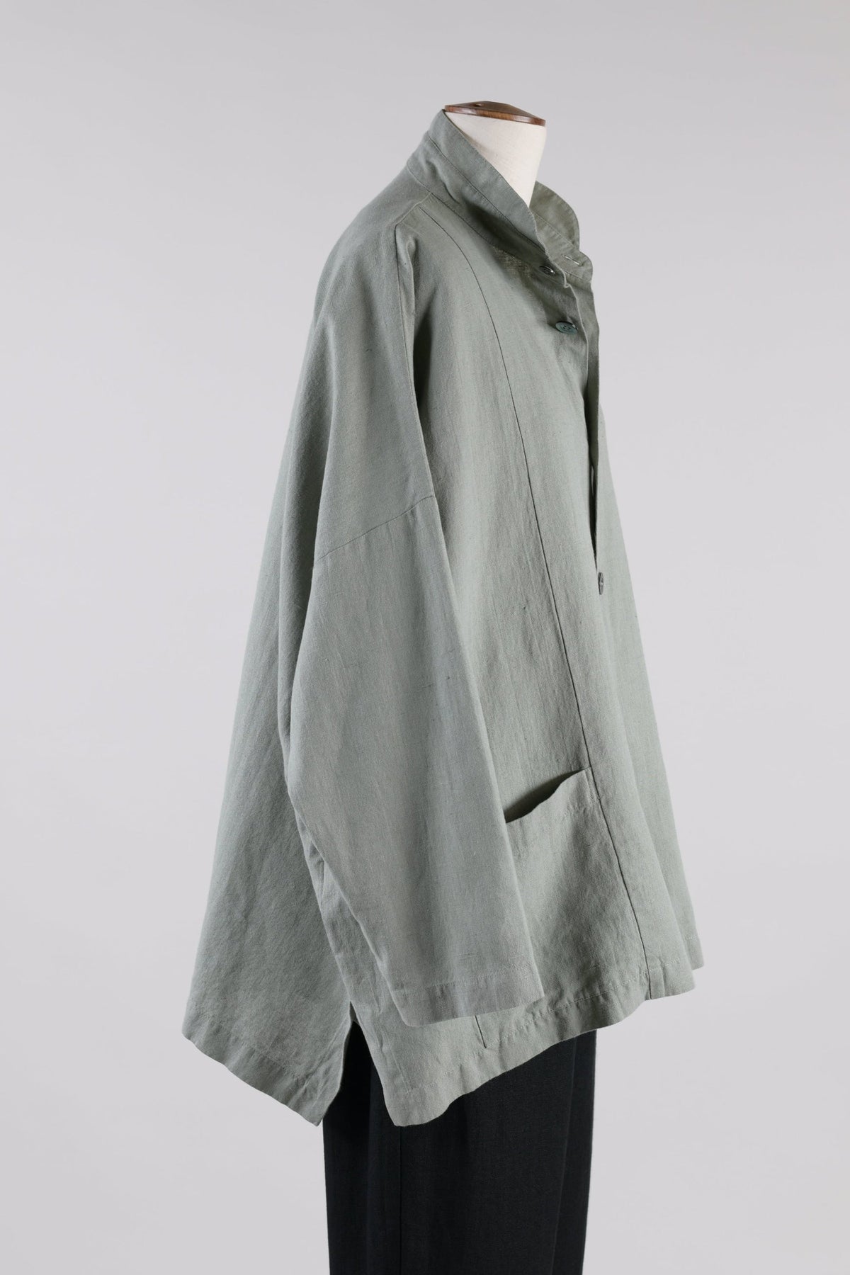 linen mix seamed longer back wide double sand collar jacket - long (taupe)