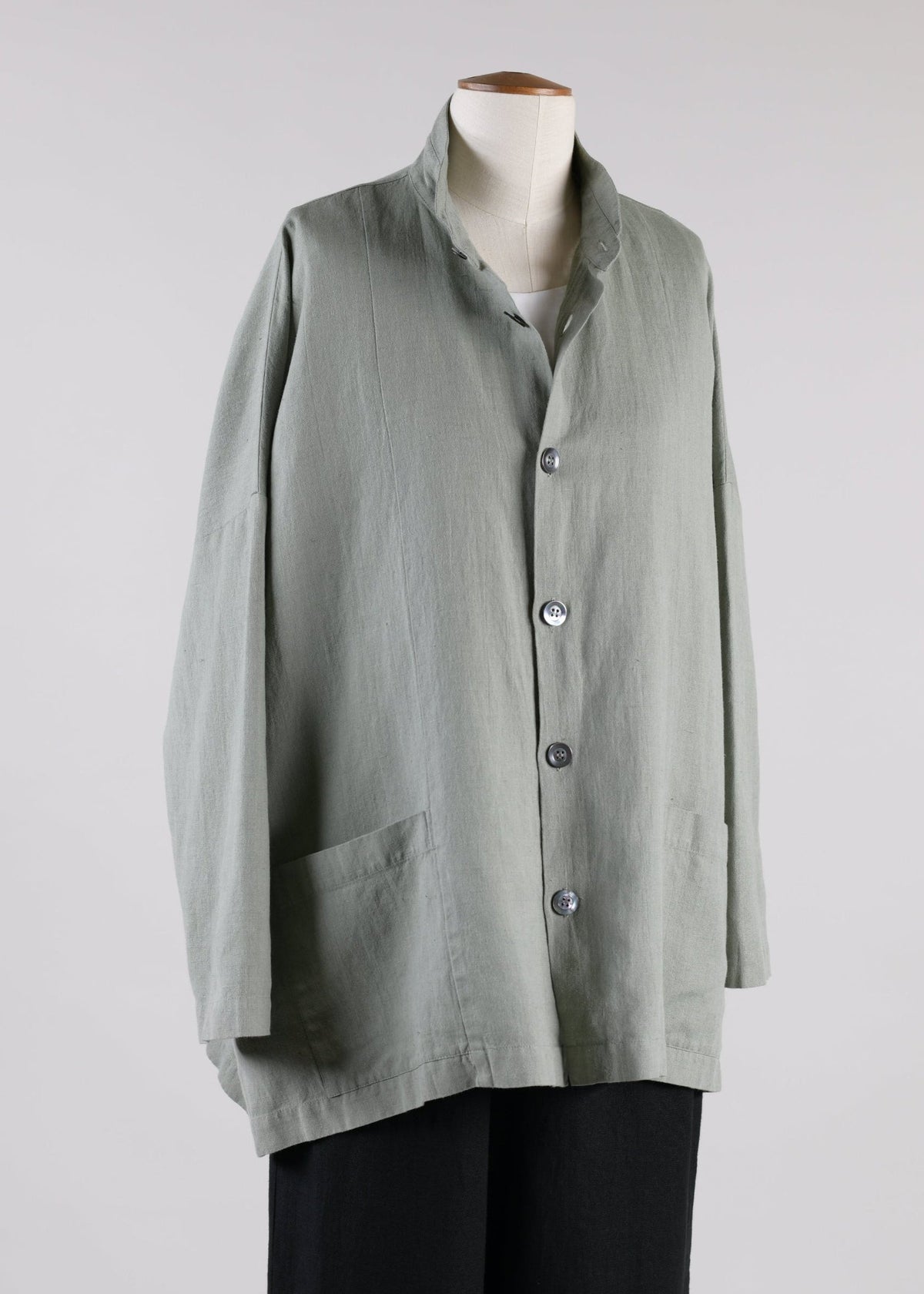 linen mix seamed longer back wide double sand collar jacket - long (taupe)
