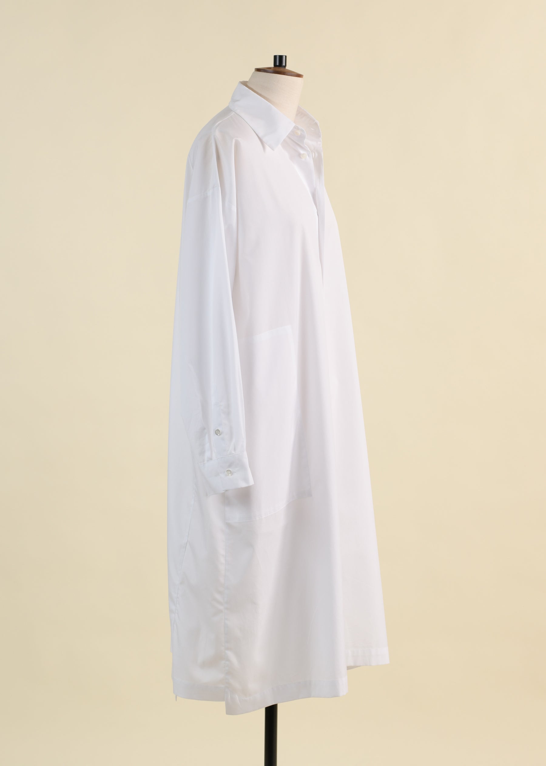 cotton slim a-line long sleeve dress with collar and step insert - 3/4length