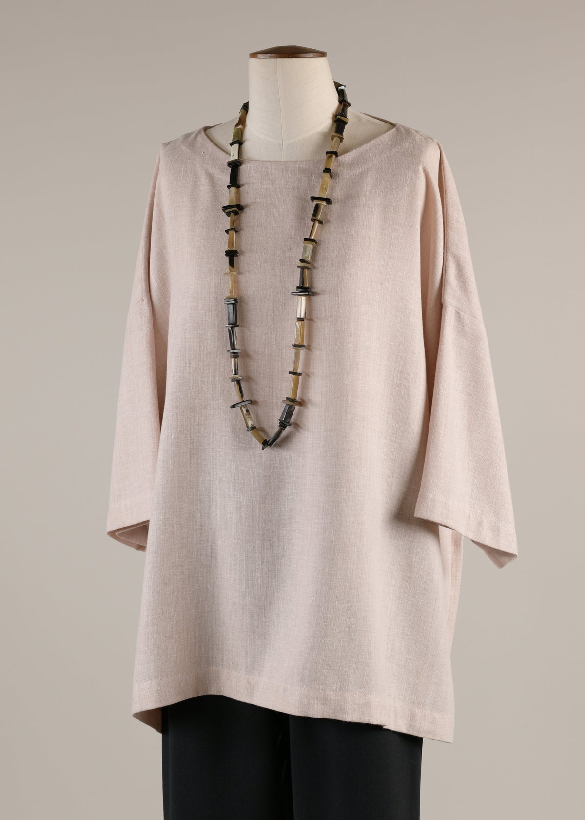 linen mix 3/4 sleeve scoop neck tunic - long (dusty pink)