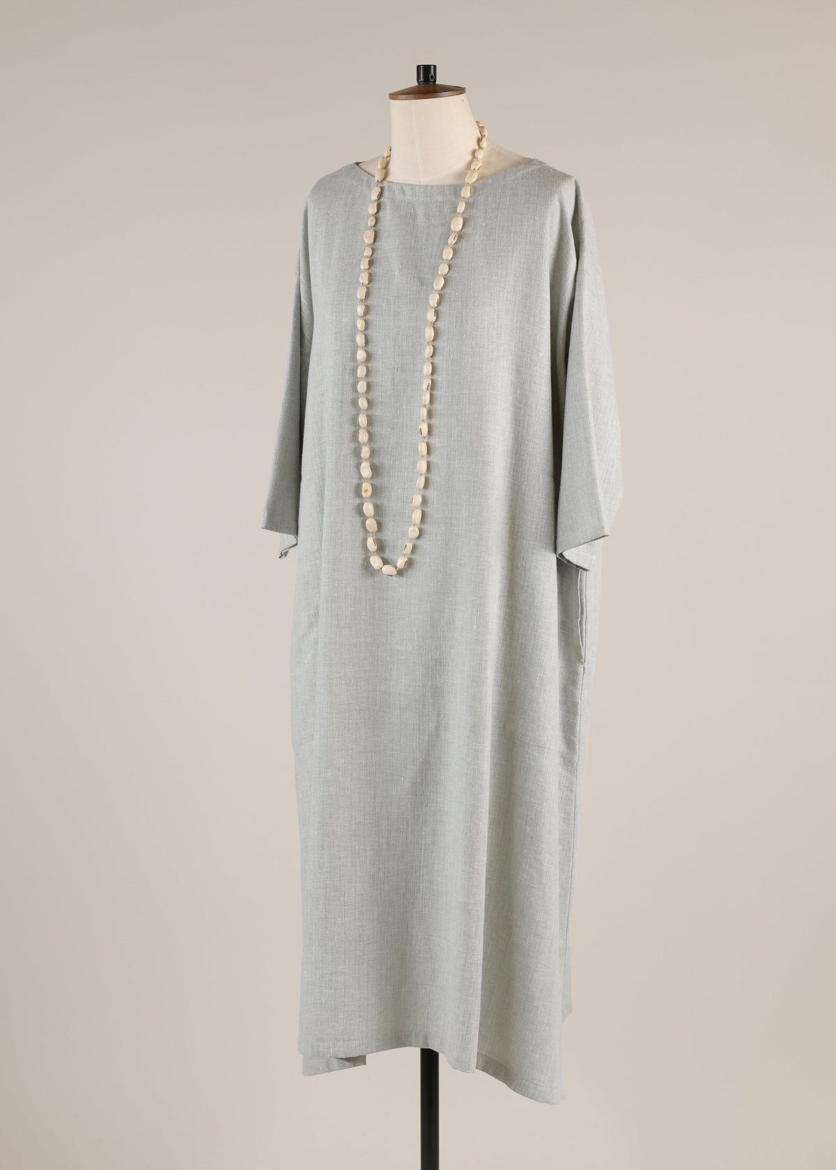 linen mix 3/4 sleeve wide a-line scoop neck dress