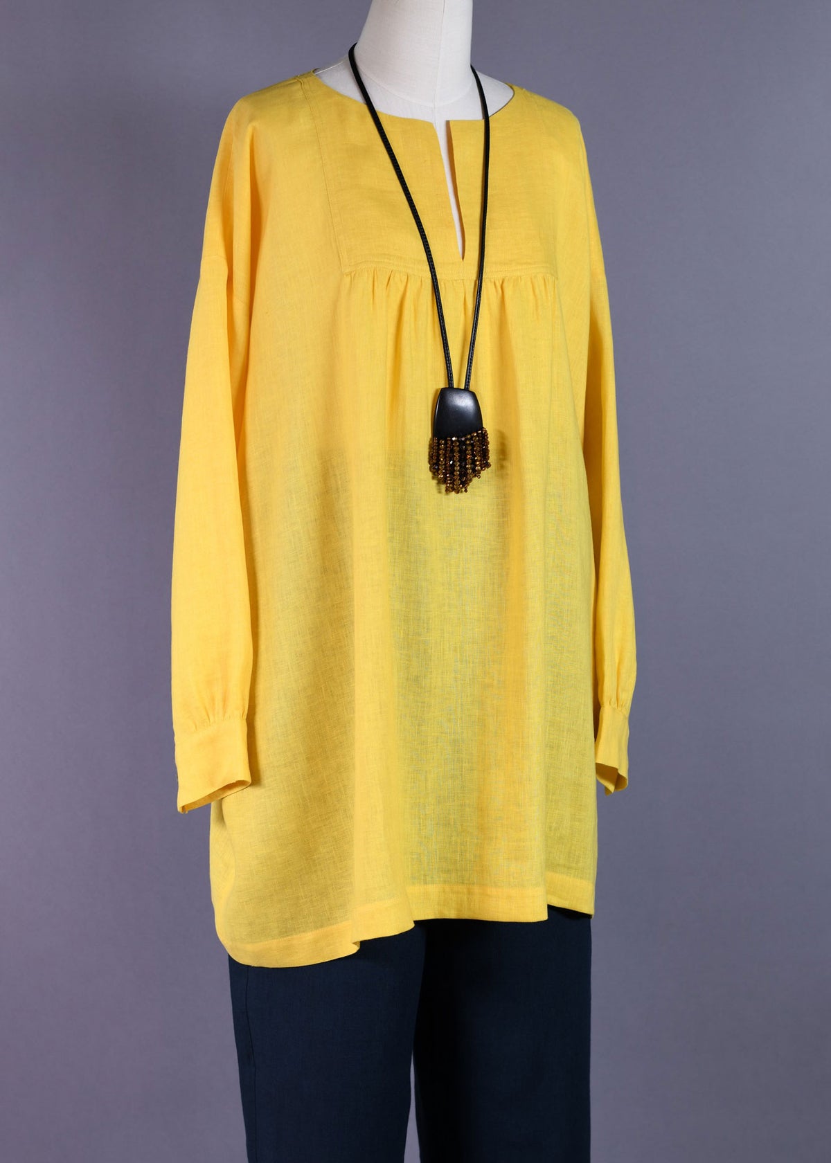 linen slit neck peasant smock - long plus