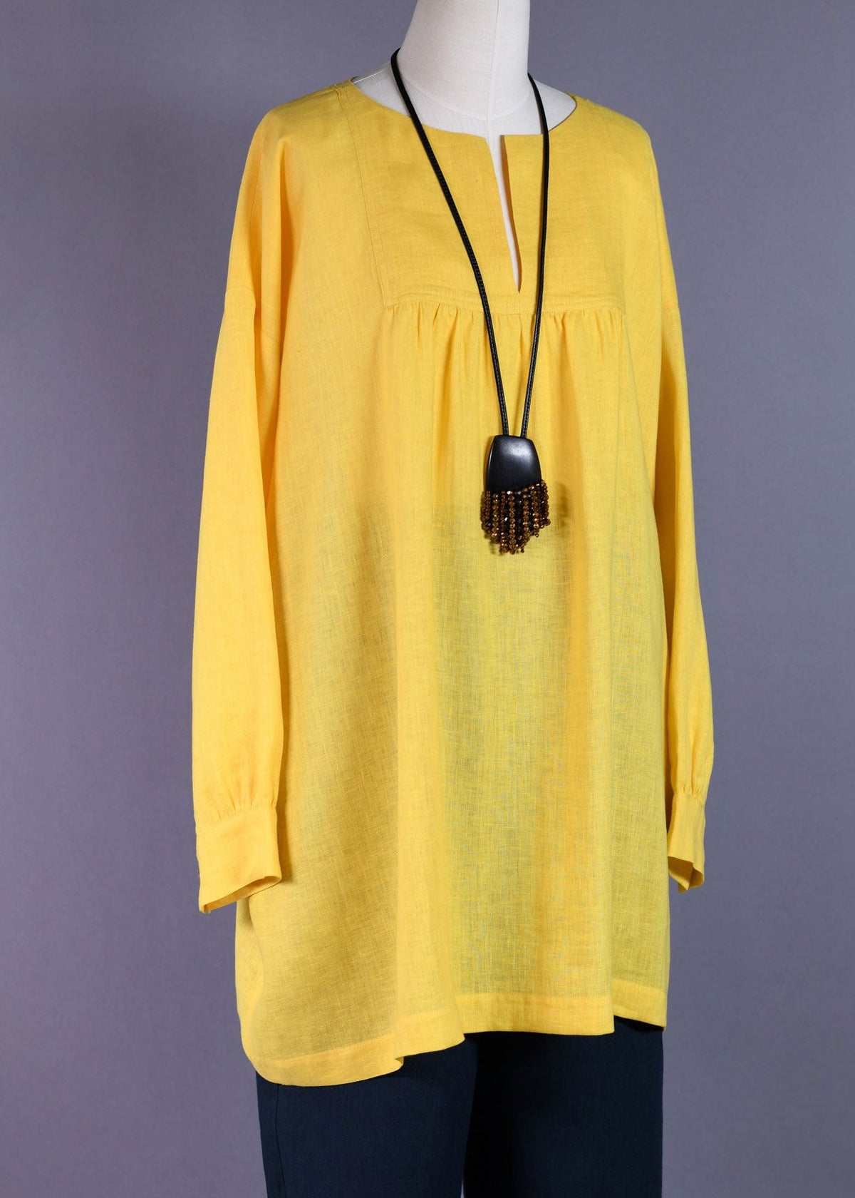 handkerchief linen slit neck peasant smock - long plus