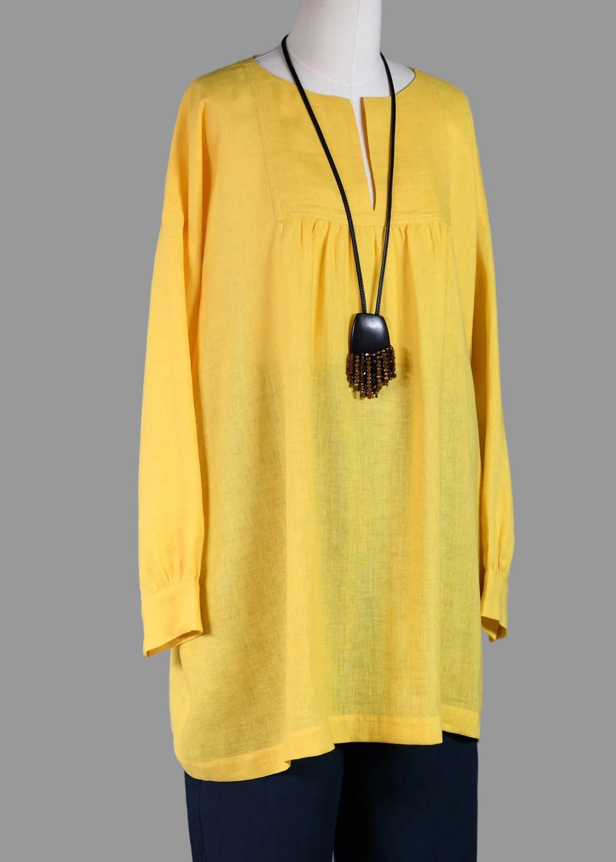 handkerchief linen slit neck peasant smock - long plus (sunshine)